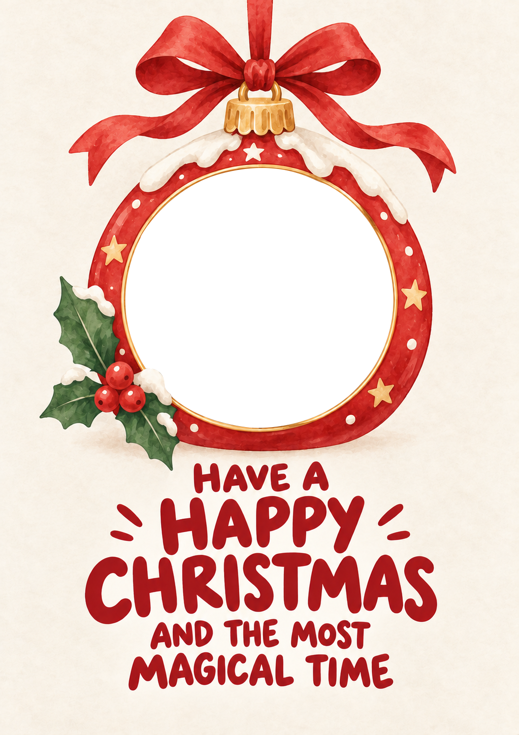 Festive Bauble Holly Photo Upload Christmas Card for Nephew