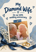 Load image into Gallery viewer, Diamond Wife Blue Bow Photo Upload 60th Anniversary Card for Her
