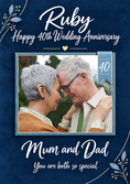 Load image into Gallery viewer, Ruby Blue Floral Photo Upload 40th Anniversary Card for Parents
