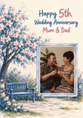 Load image into Gallery viewer, Blooming Garden Bench Photo Upload 5th Anniversary Card for Mum and Dad
