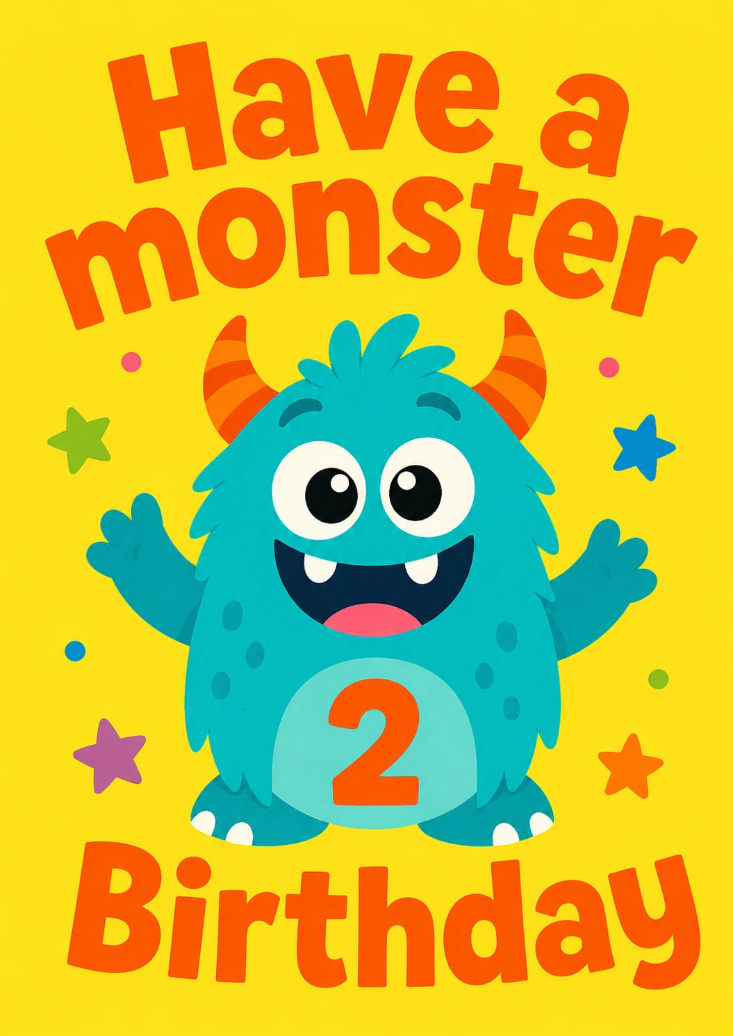 Cute Teal Monster 2nd Birthday Card