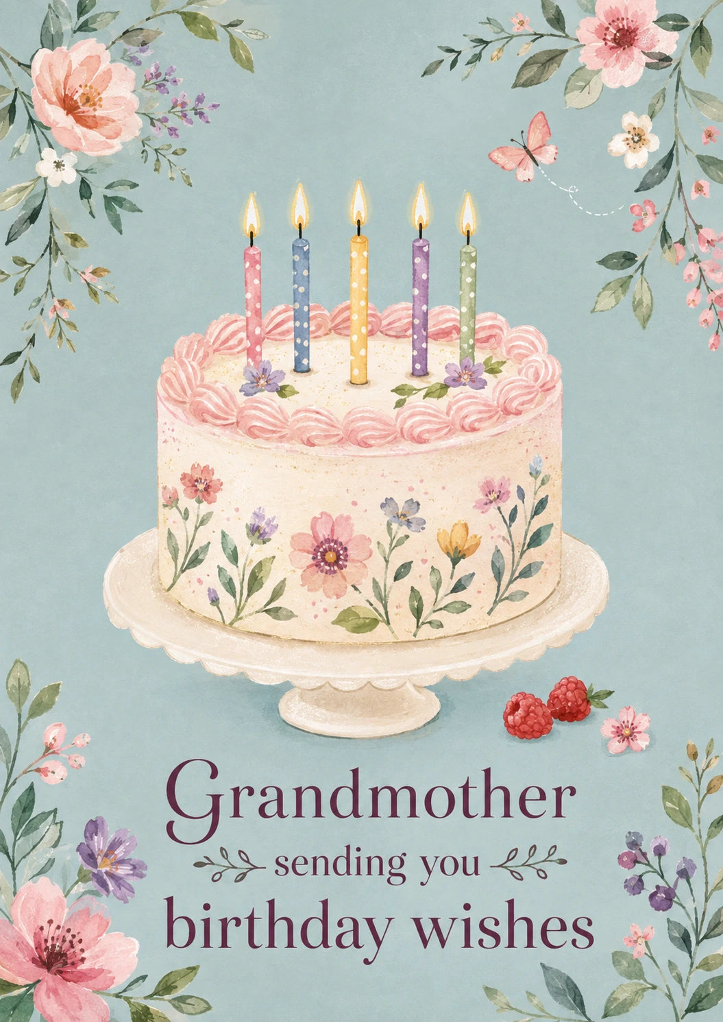 Floral Cake Grandmother Birthday Card for Her