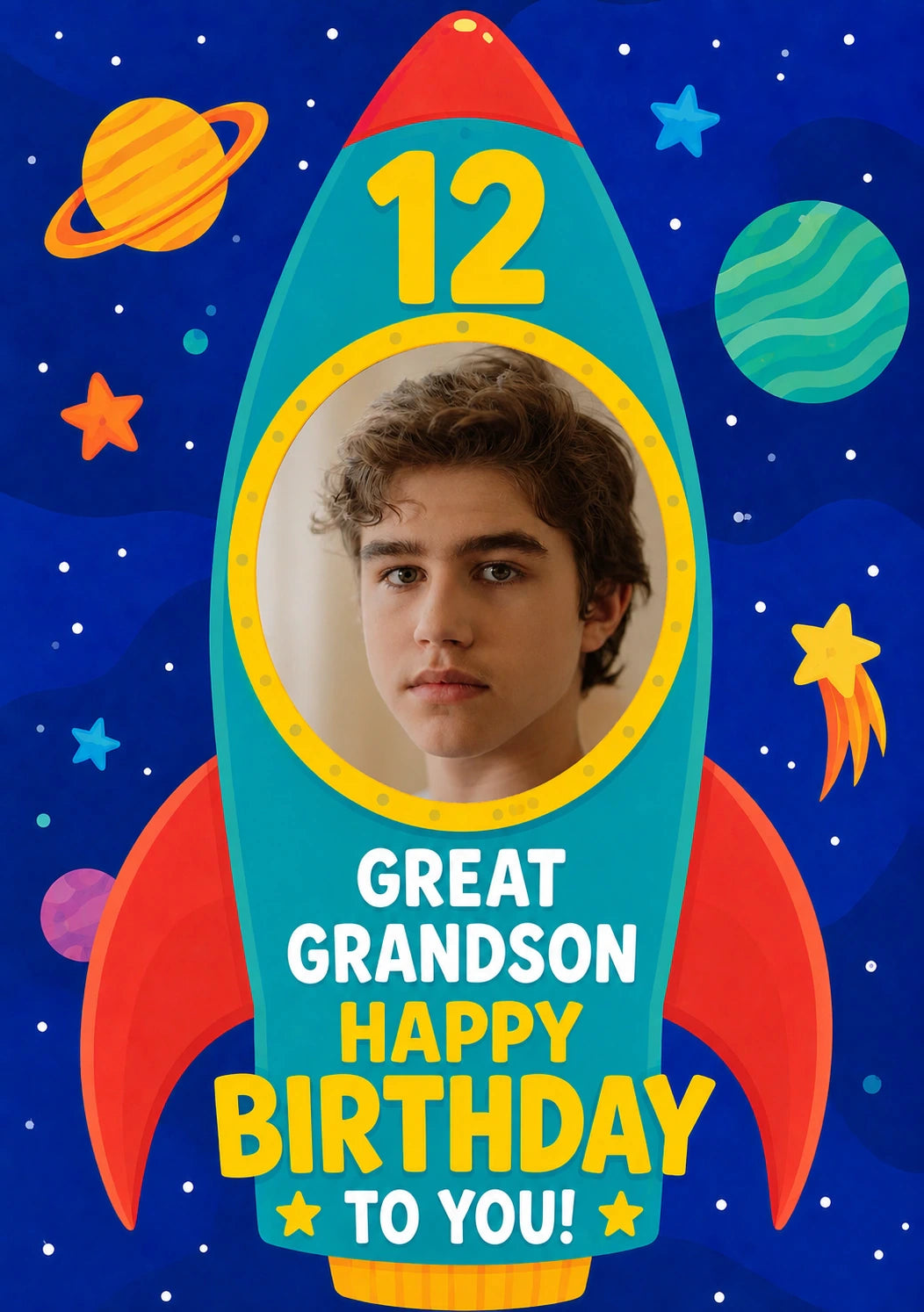 Space Rocket 12th Photo Upload Birthday Card for Him