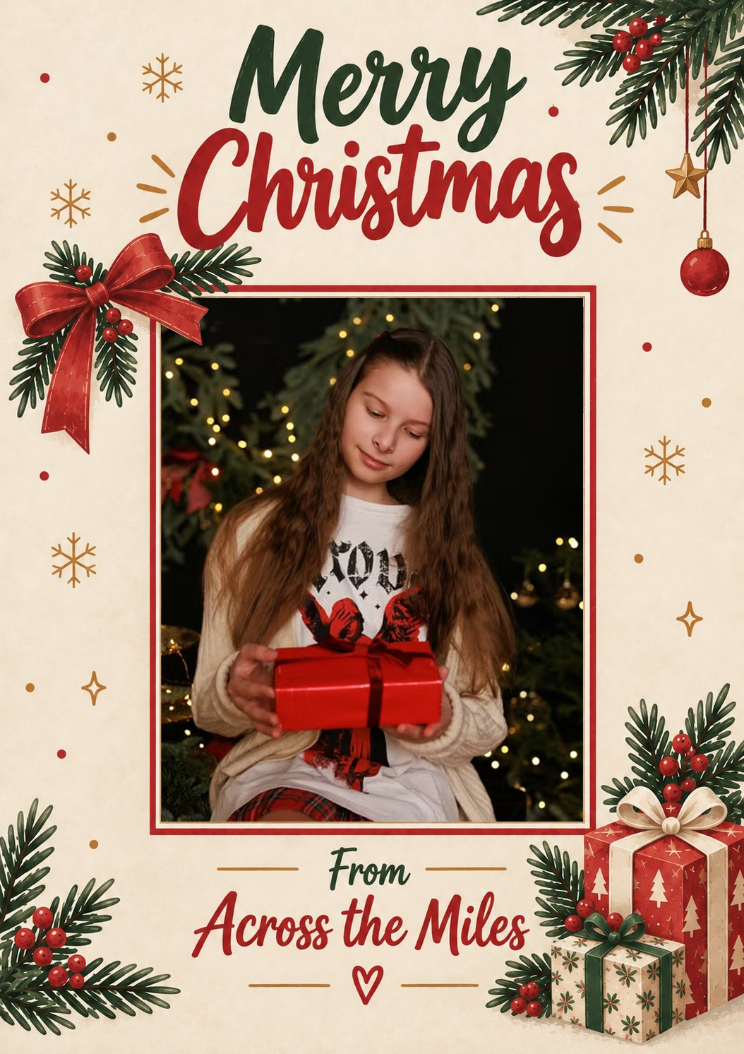 Across the Miles Festive Photo Upload Christmas Card for Granddaughter