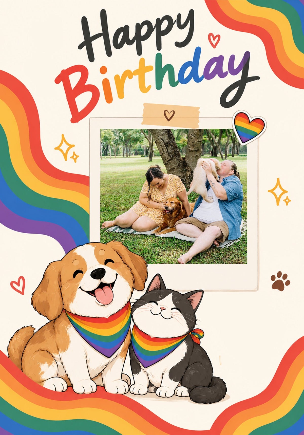 Rainbow Pride Pets Photo Upload Birthday Card