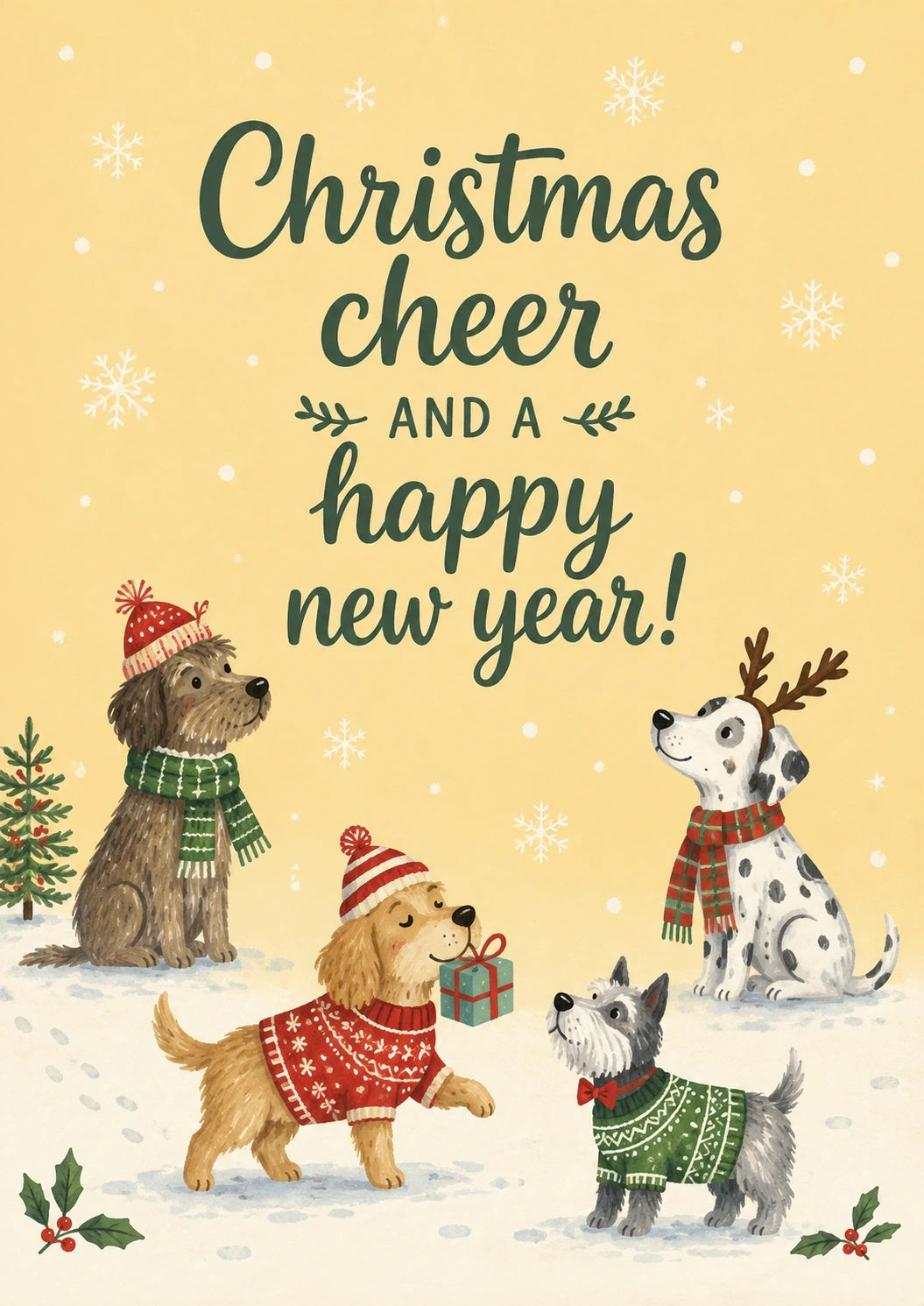 Cute Dogs in Christmas Jumpers and Hats Christmas Card