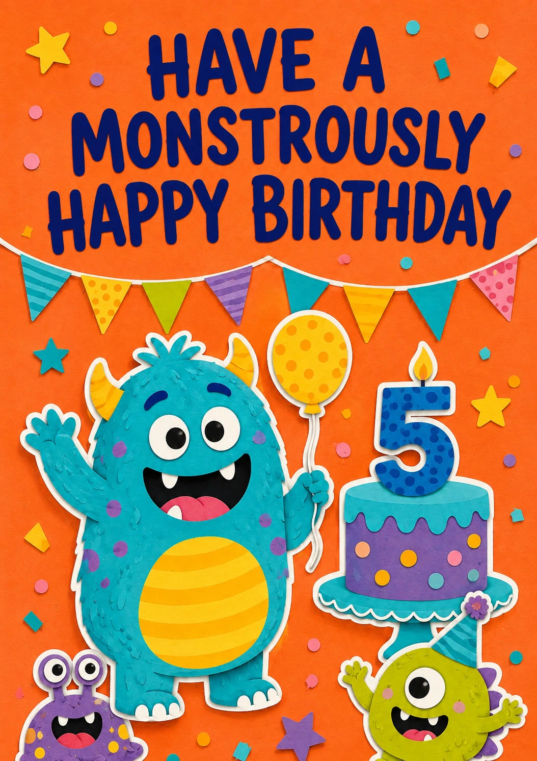 Cute Monster Characters 5th Birthday Card for Him