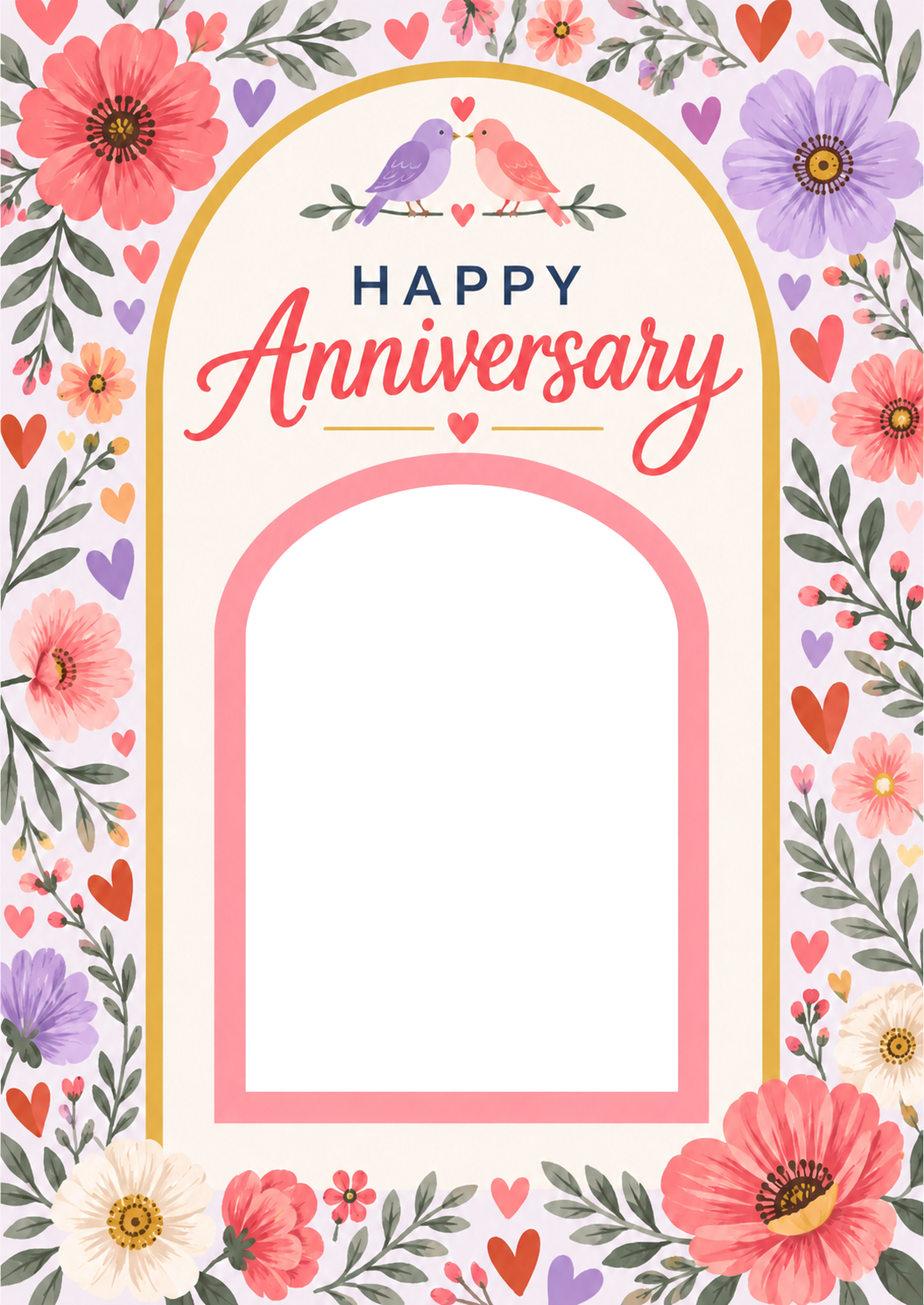 Floral Lovebirds Photo Upload Anniversary Card for Her