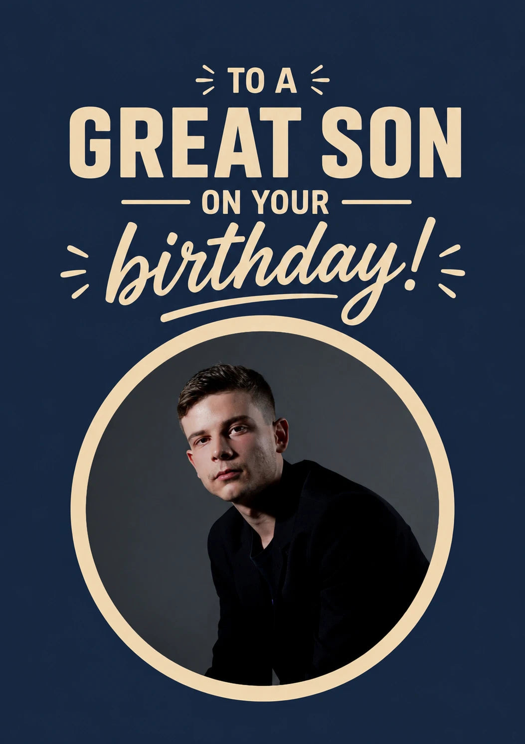 To a Great Son Bold Navy Photo Upload Birthday Card for Him