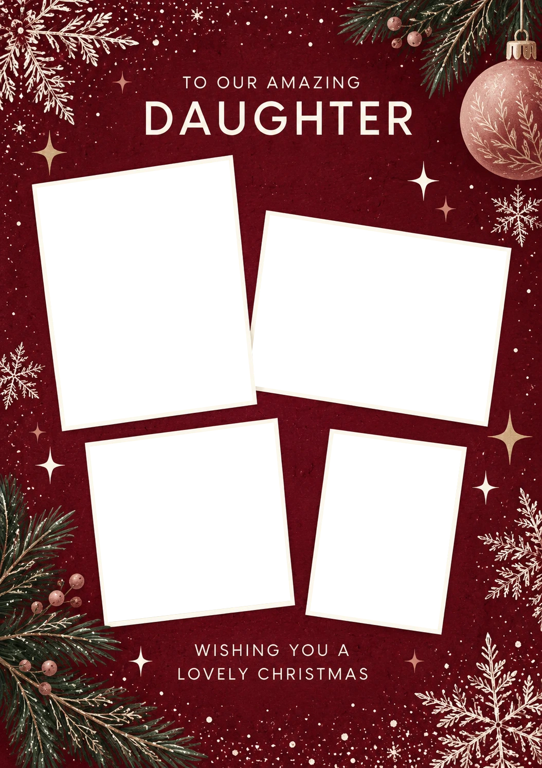 Red Festive Daughter Photo Upload Christmas Card for Her