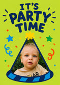 Load image into Gallery viewer, It's Party Time Cone Hat Photo Upload Birthday Card
