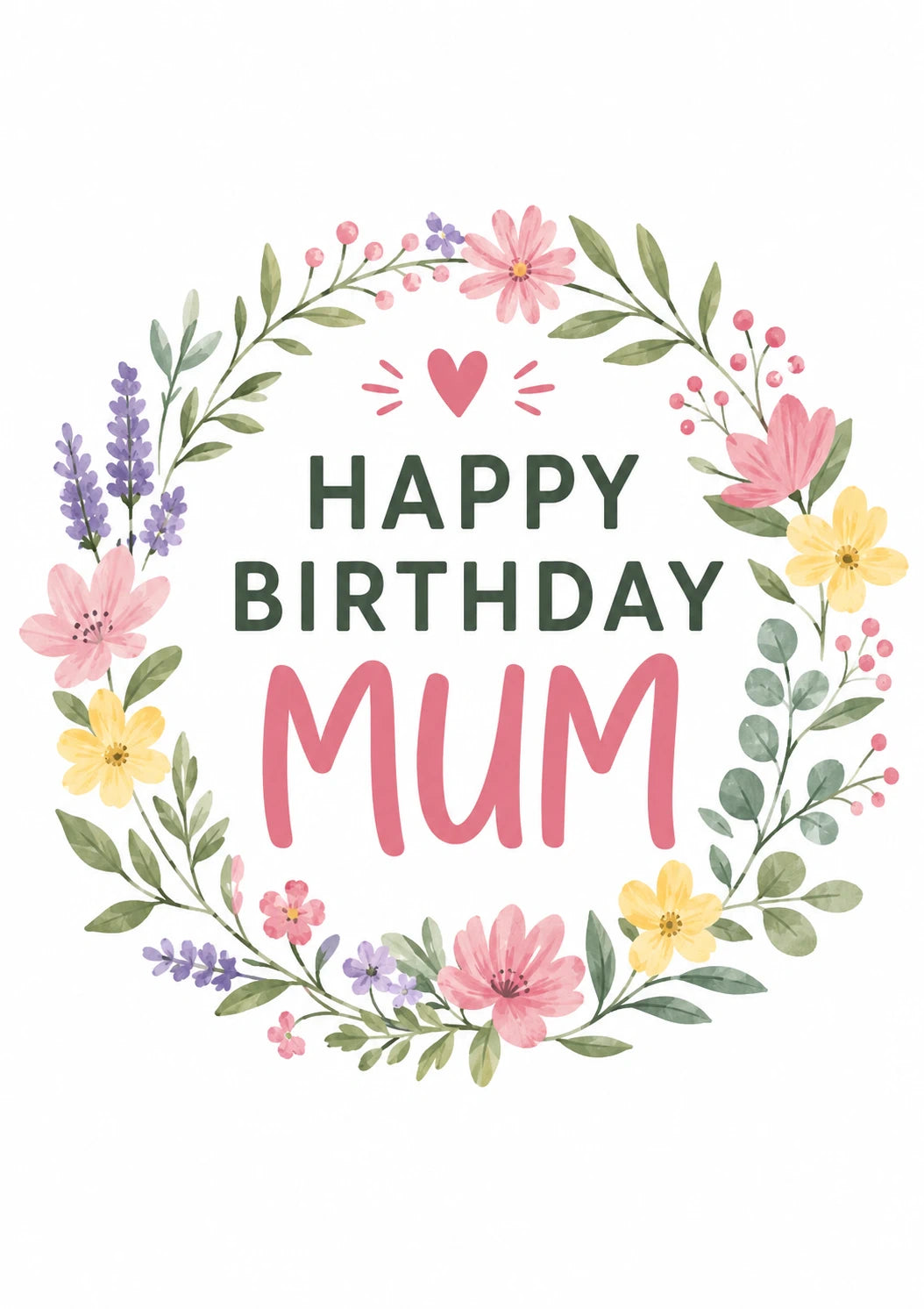 Floral Wreath Happy Birthday Mum Card for Her