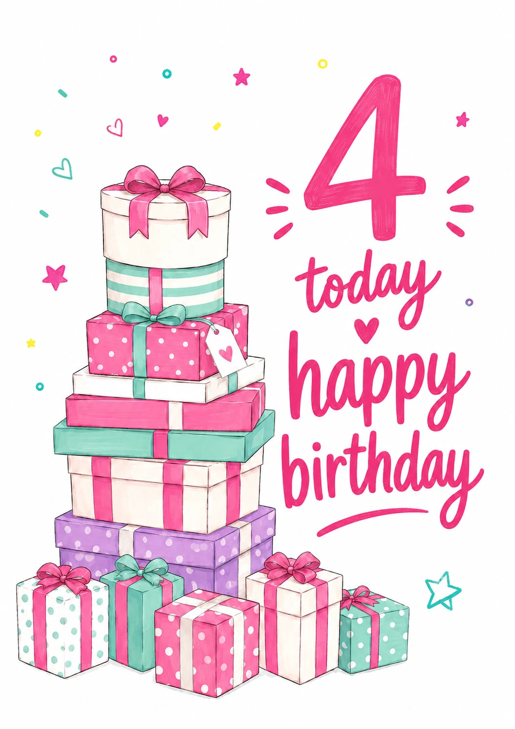 Stacked Gift Boxes 4th Birthday Card for Her