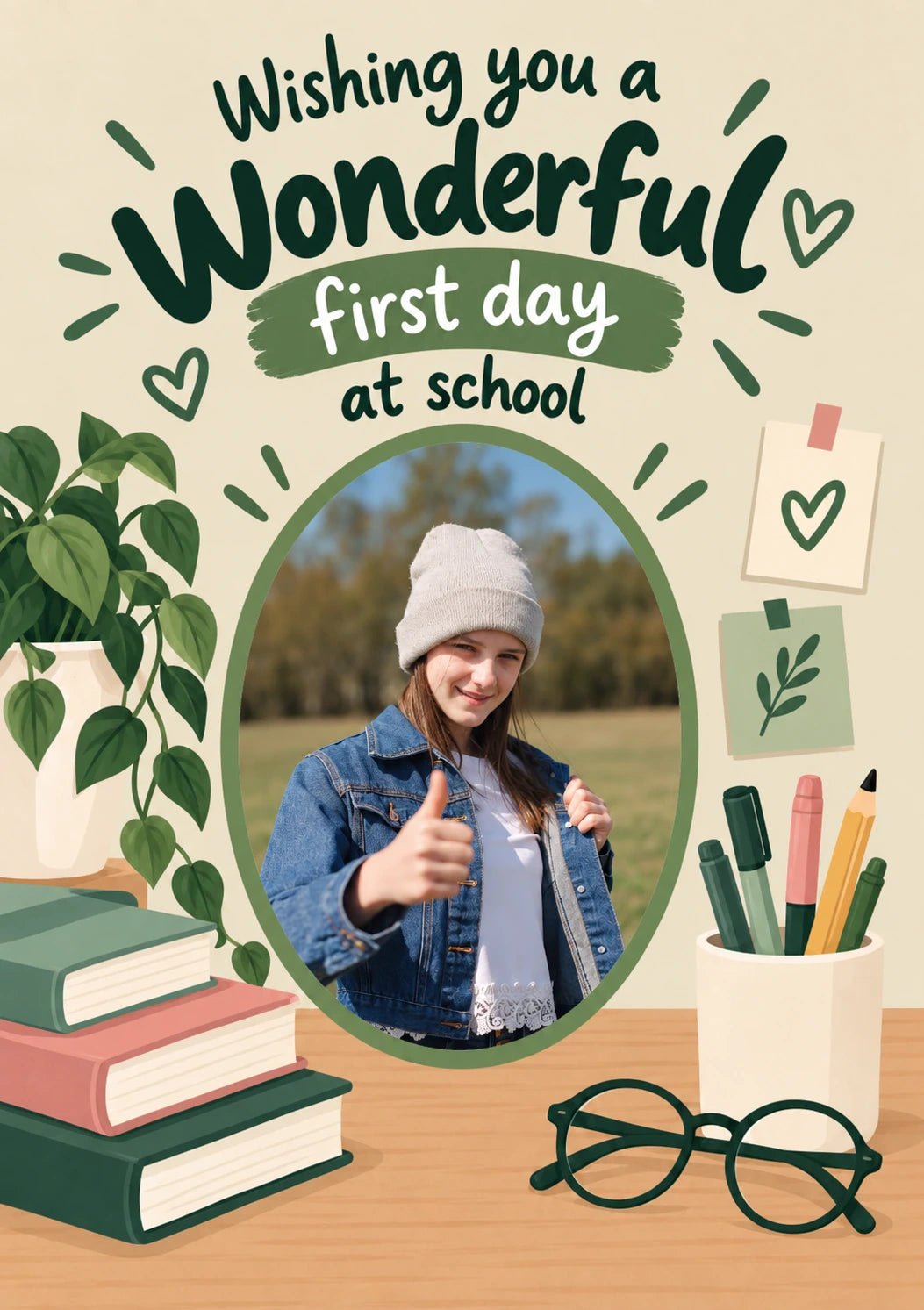 Wonderful First Day at School Photo Upload Back to School Card for Her