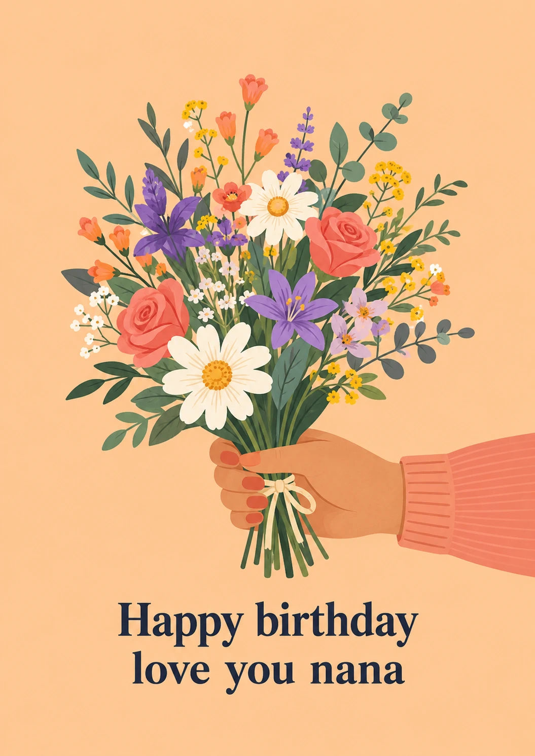 Wildflower Bouquet Nana 90th Birthday Card for Her