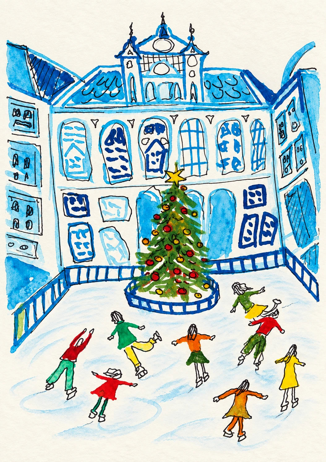 Ice Skating Rink Christmas Tree Christmas Card