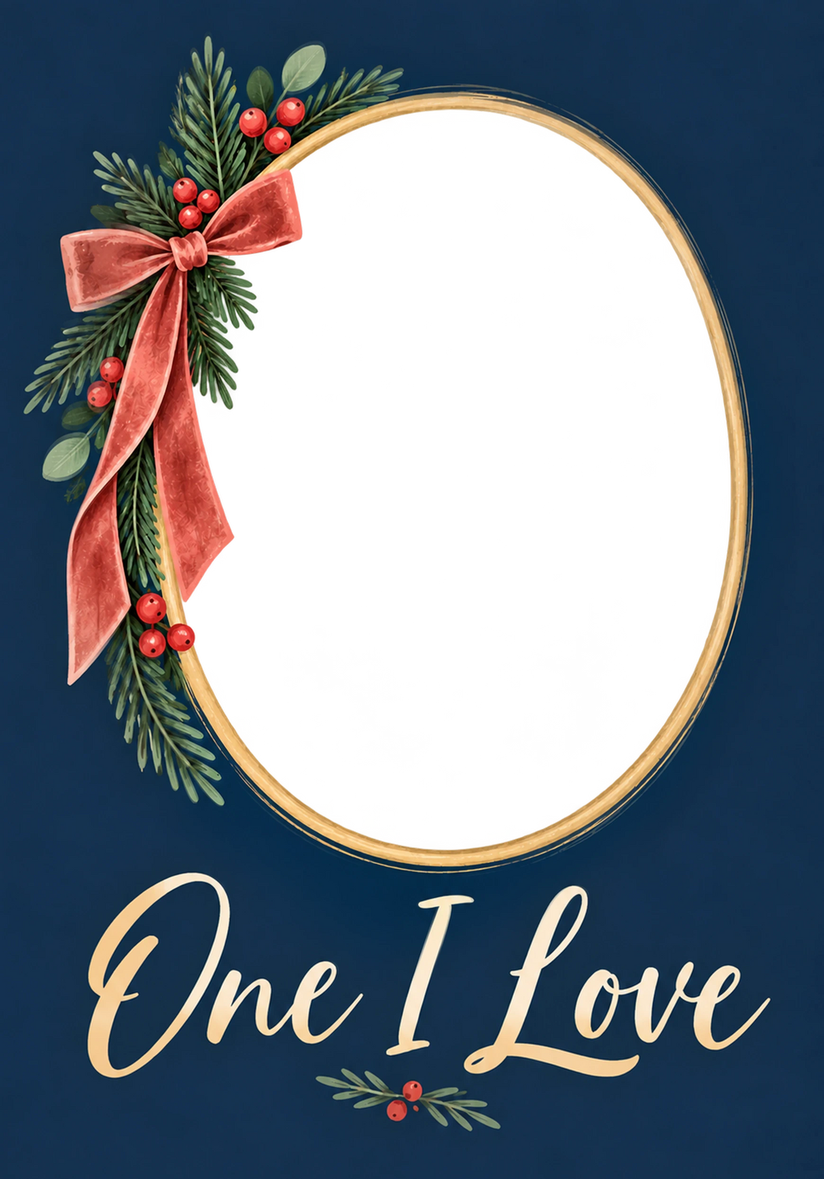 Gold Wreath One I Love Photo Upload Christmas Card for Him