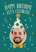 Load image into Gallery viewer, Polka Dot Party Hat Photo Upload Birthday Card for Him
