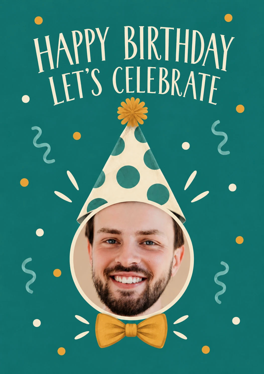 Polka Dot Party Hat Photo Upload Birthday Card for Him