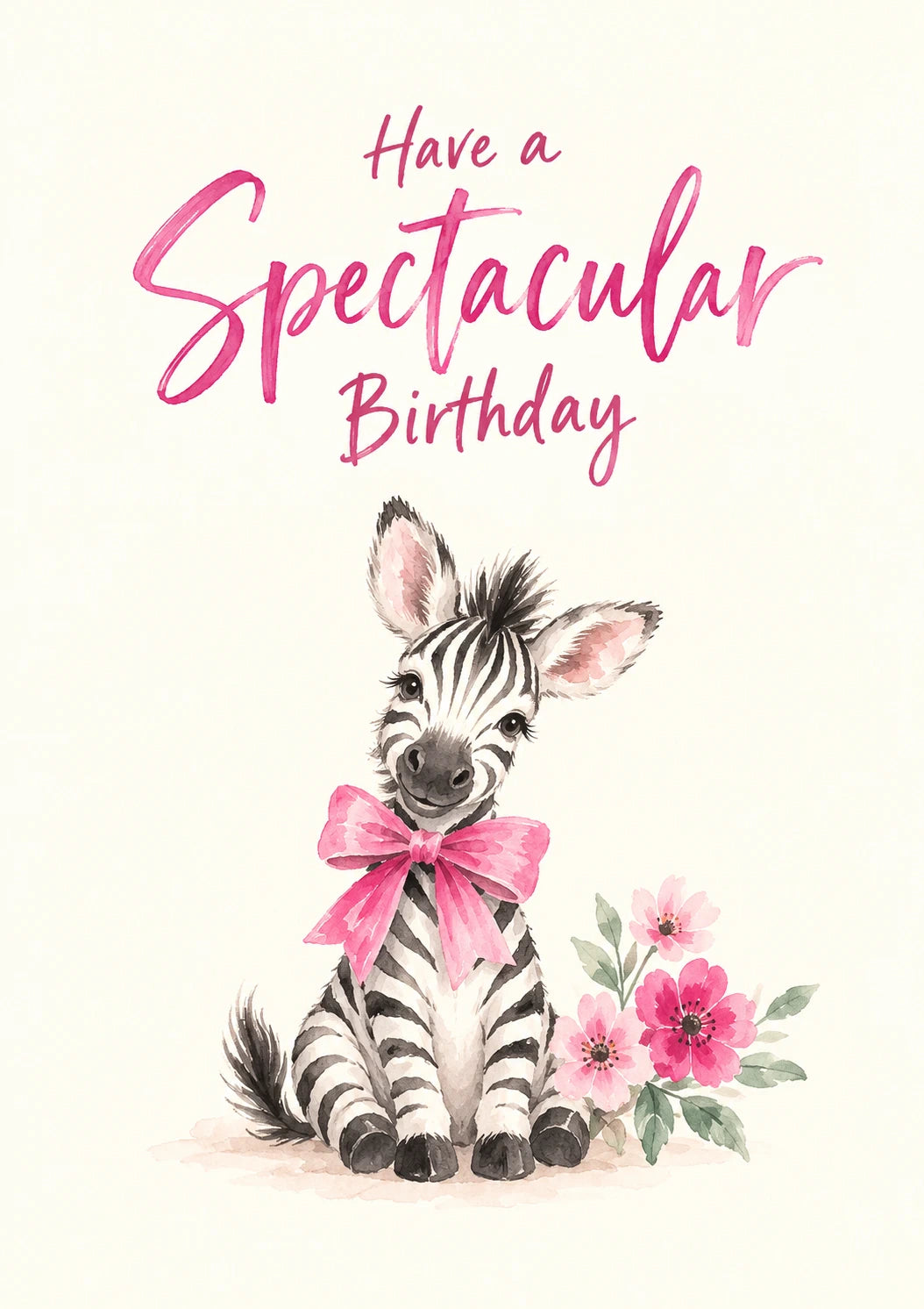Cute Zebra Pink Bow Goddaughter Birthday Card for Her