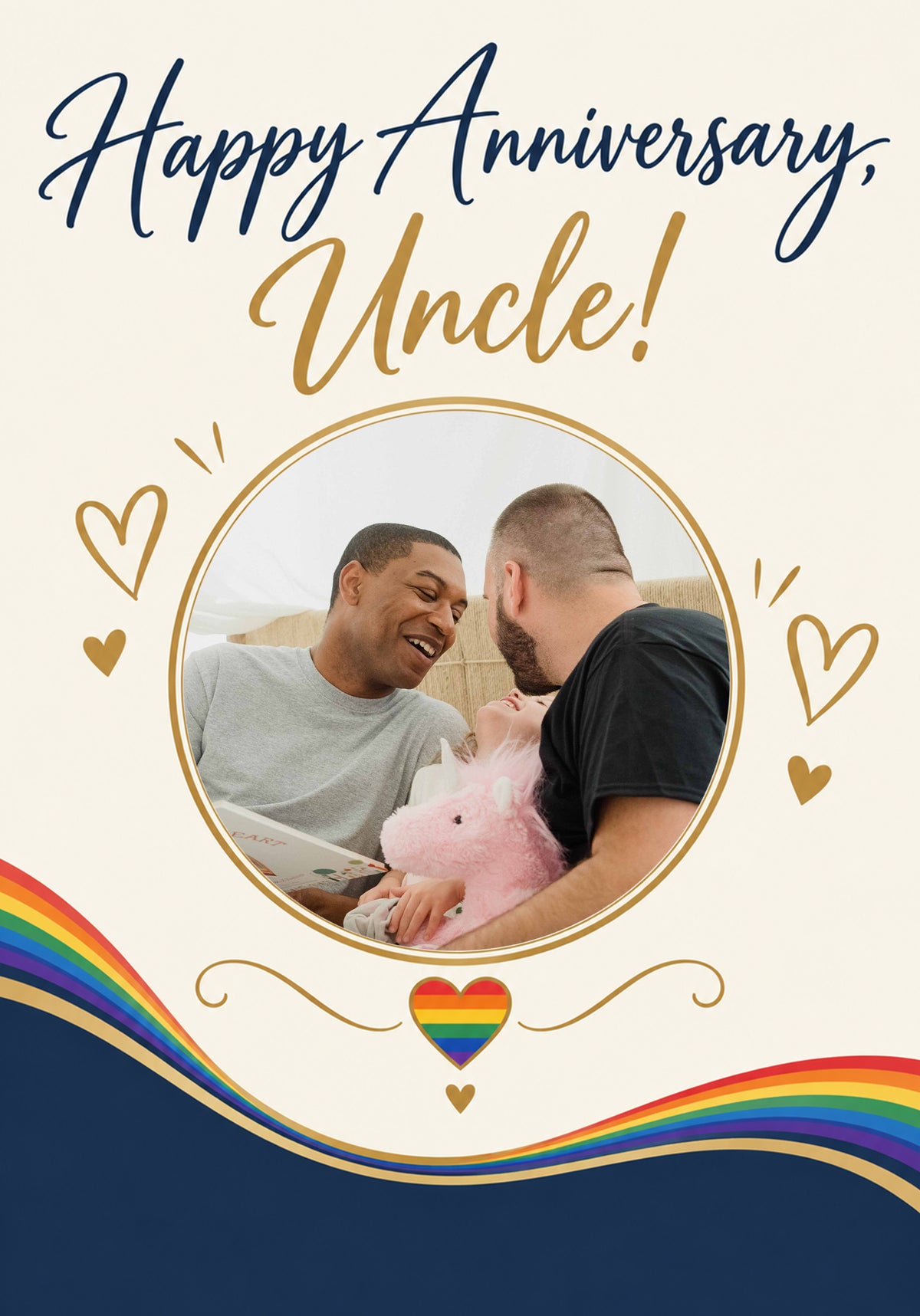 Rainbow Heart Uncle Photo Upload Anniversary Card