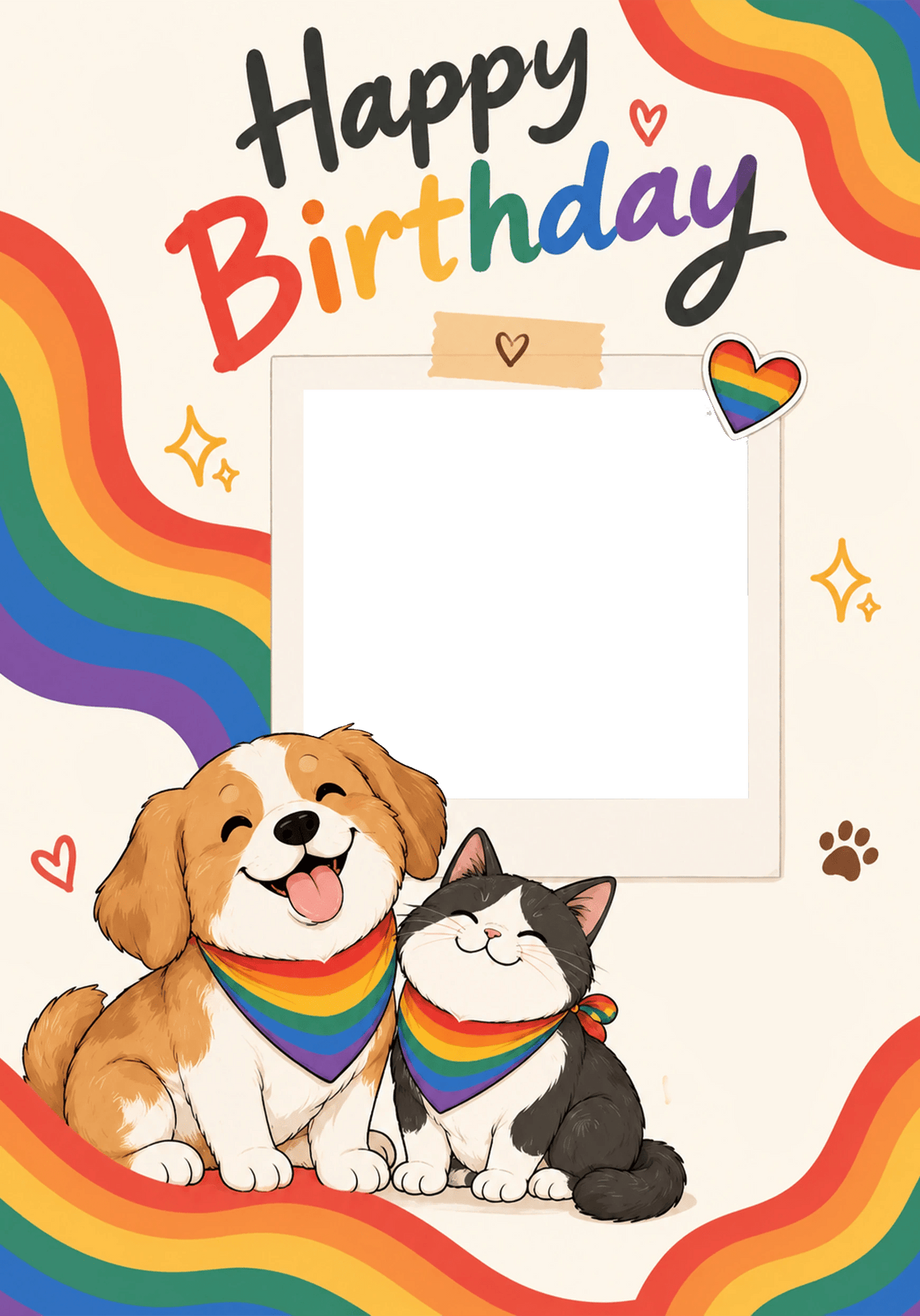 Rainbow Pride Pets Photo Upload Birthday Card