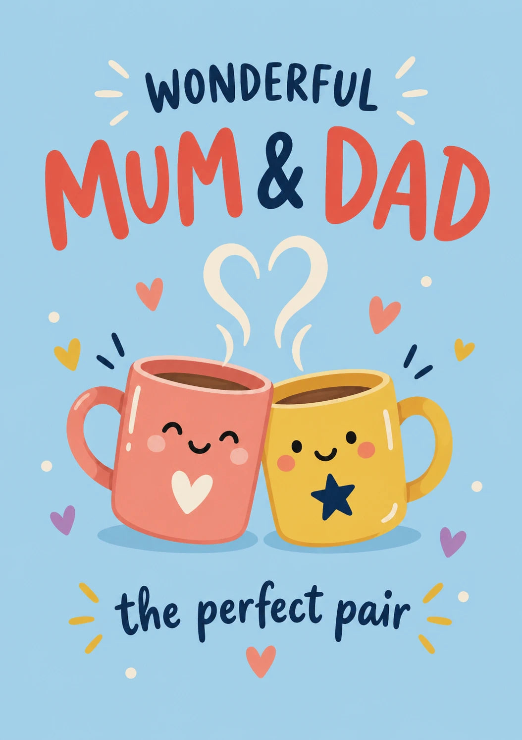Wonderful Mum and Dad Cute Mugs Anniversary Card