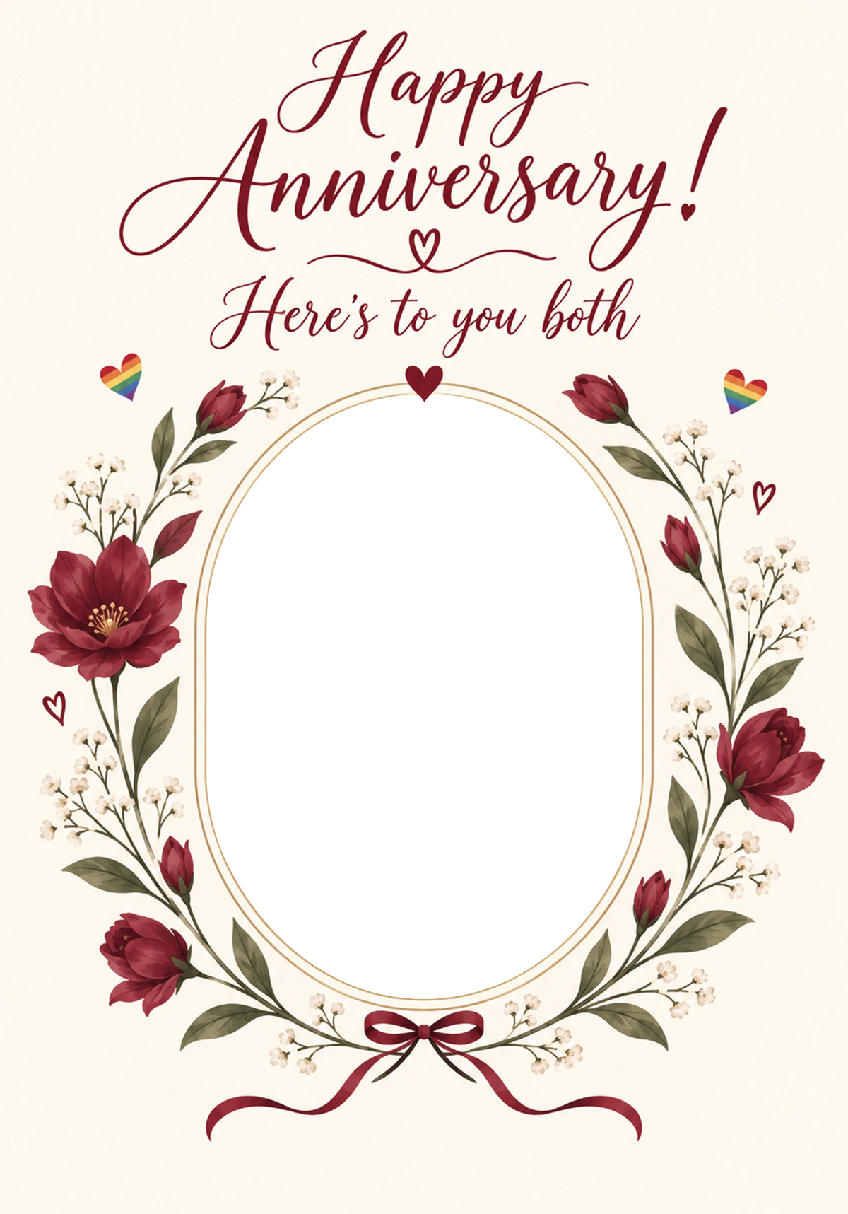 Rainbow Hearts Floral Wreath Photo Upload Anniversary Card