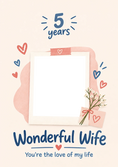 Load image into Gallery viewer, Wonderful Wife Hearts Photo Upload 5th Anniversary Card for Her
