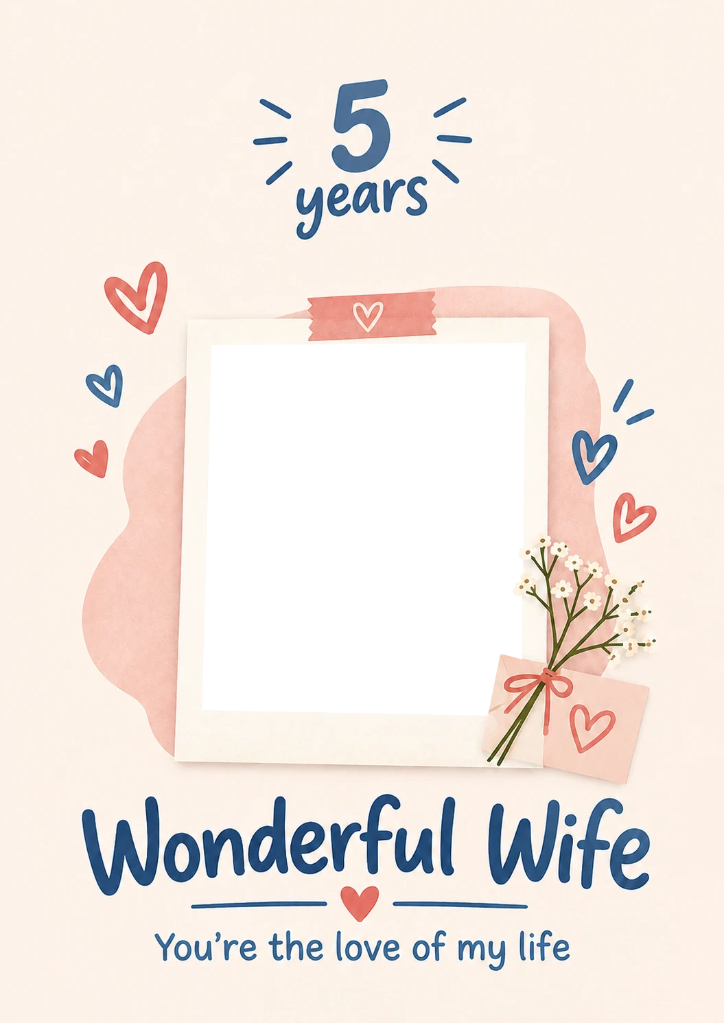 Wonderful Wife Hearts Photo Upload 5th Anniversary Card for Her