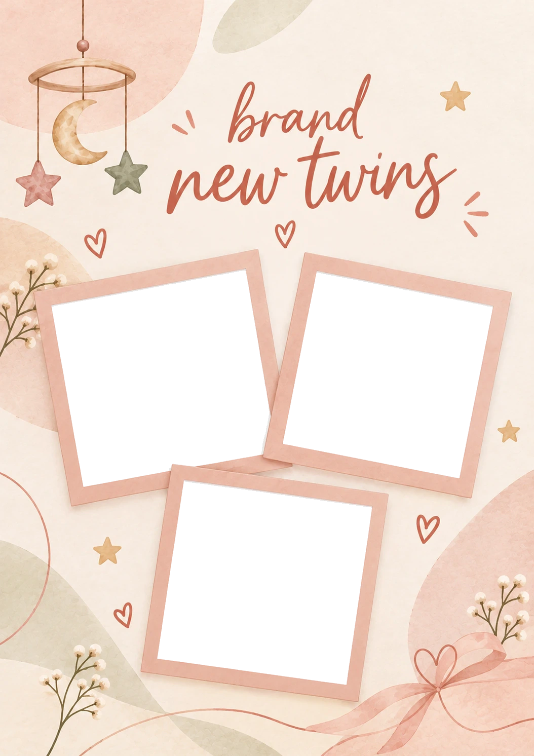 Boho Stars Triple Photo Upload New Baby Card for Daughter