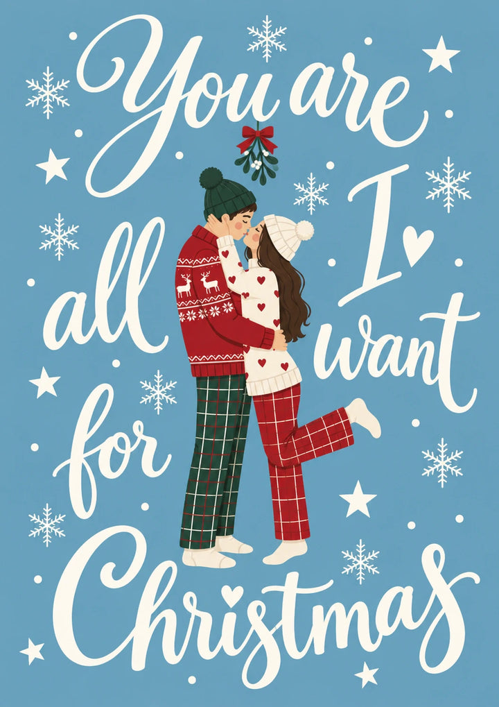 Couples Kissing Under Mistletoe Christmas Card for Her