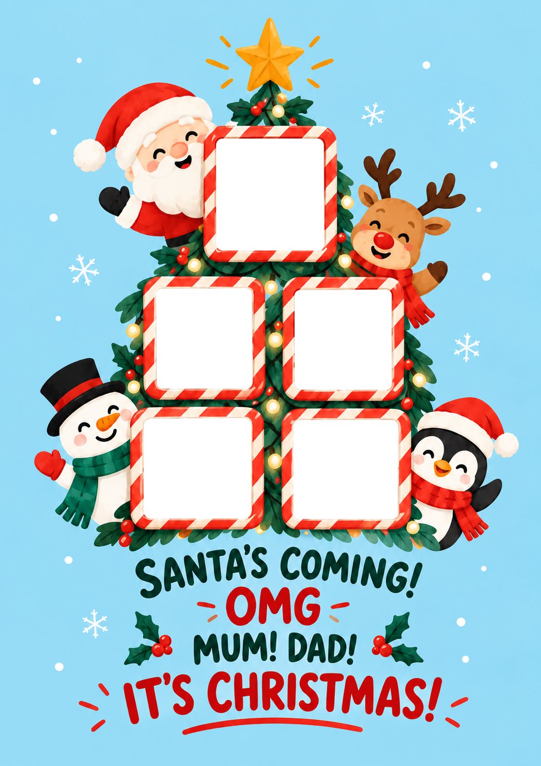 Funny Santa's Coming OMG Multiple Photo Upload Christmas Card for Mum