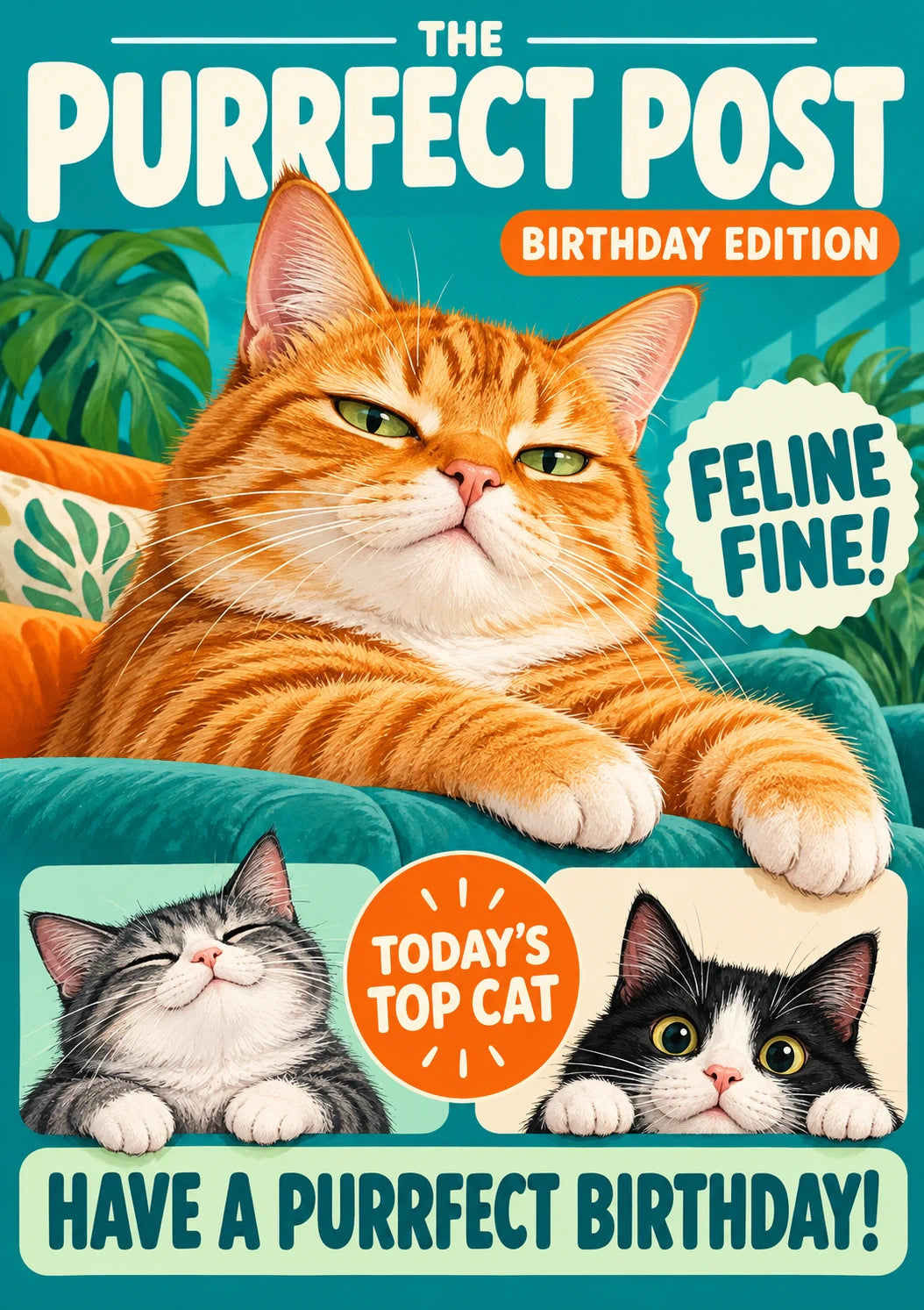 Funny Magazine Spoof Cats Birthday Card