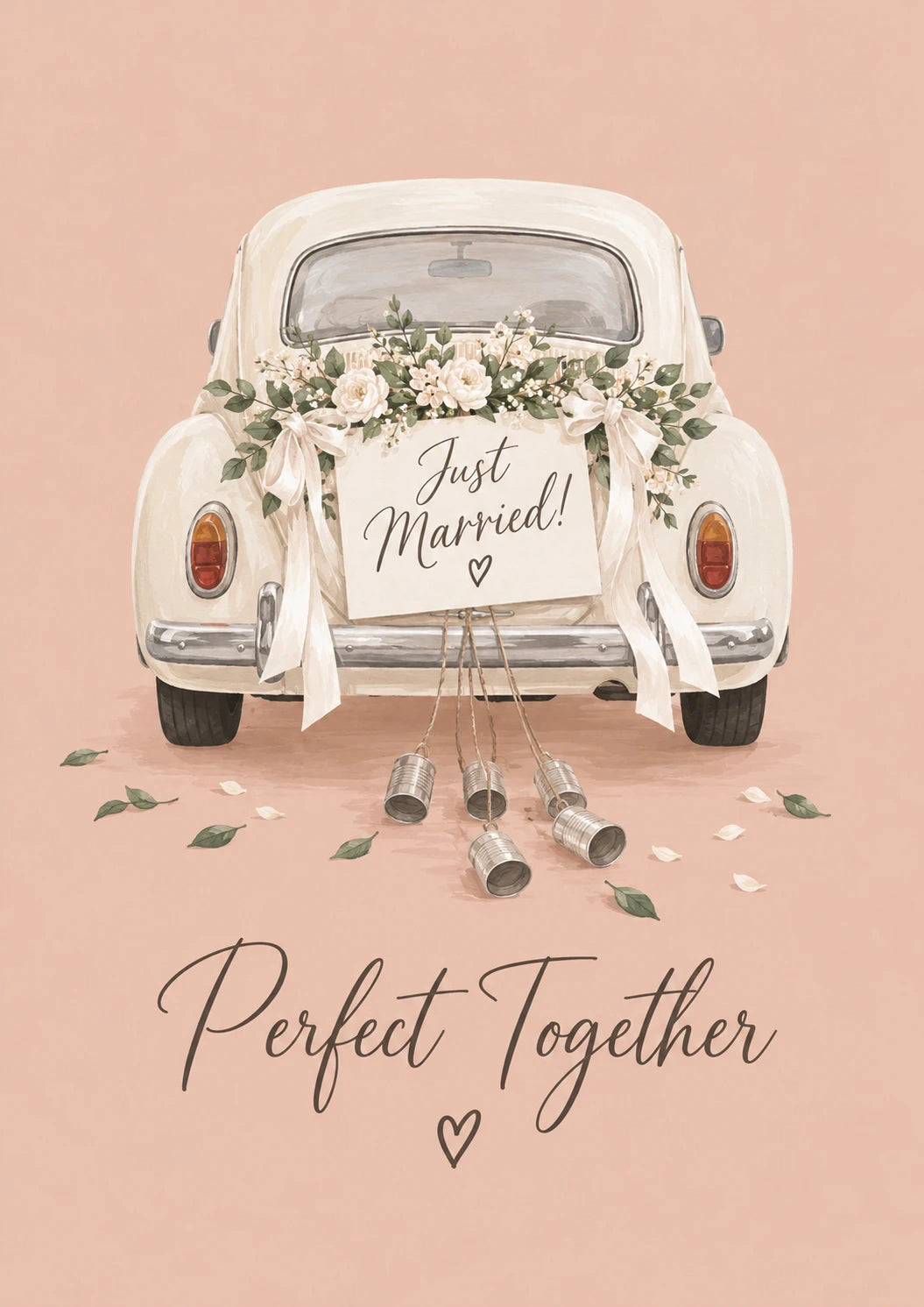 Just Married Vintage Car Floral Wedding Card
