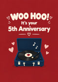 Load image into Gallery viewer, Woo Hoo Vinyl Record Player 5th Anniversary Card for Him
