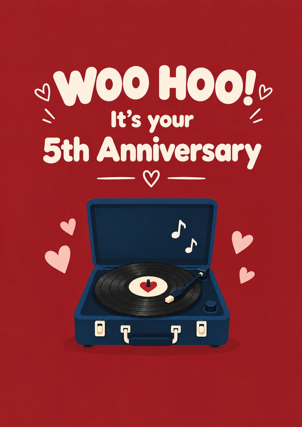 Woo Hoo Vinyl Record Player 5th Anniversary Card for Him