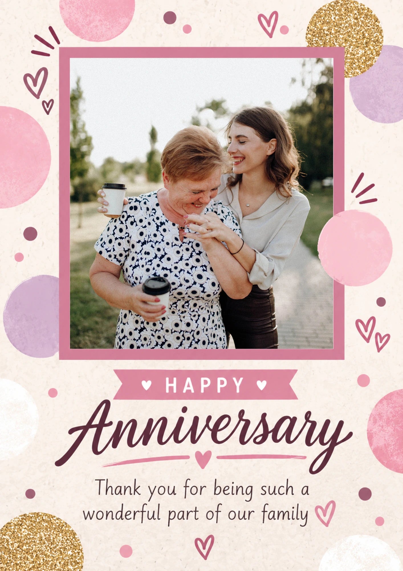 Pink Polka Dot Mother in Law Photo Upload Anniversary Card for Her
