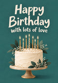 Load image into Gallery viewer, Teal Botanical Cake 50th Birthday Card for Her
