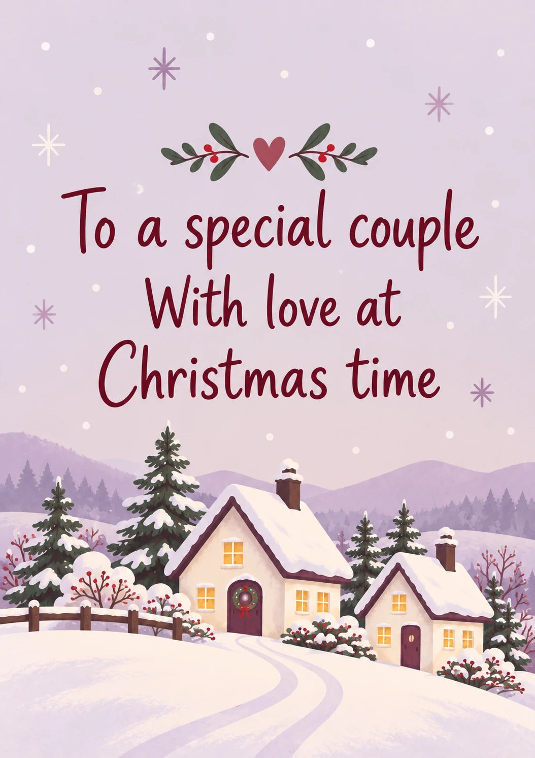 Special Couple Snowy Village Christmas Card for Parents