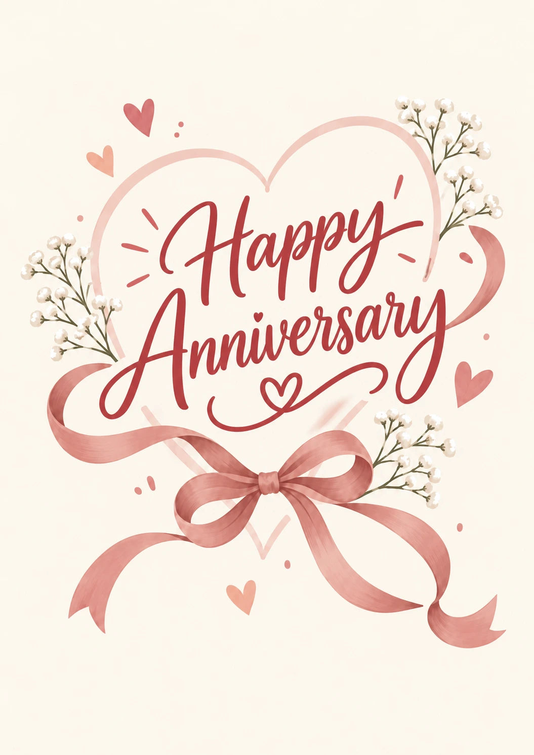 Rose Gold Bow and Heart Happy Anniversary Card for Her