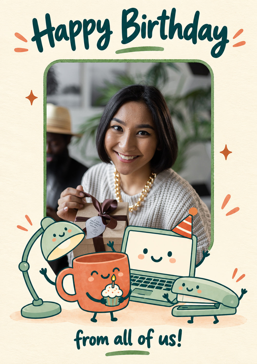 Funny Office Characters Photo Upload Birthday Card