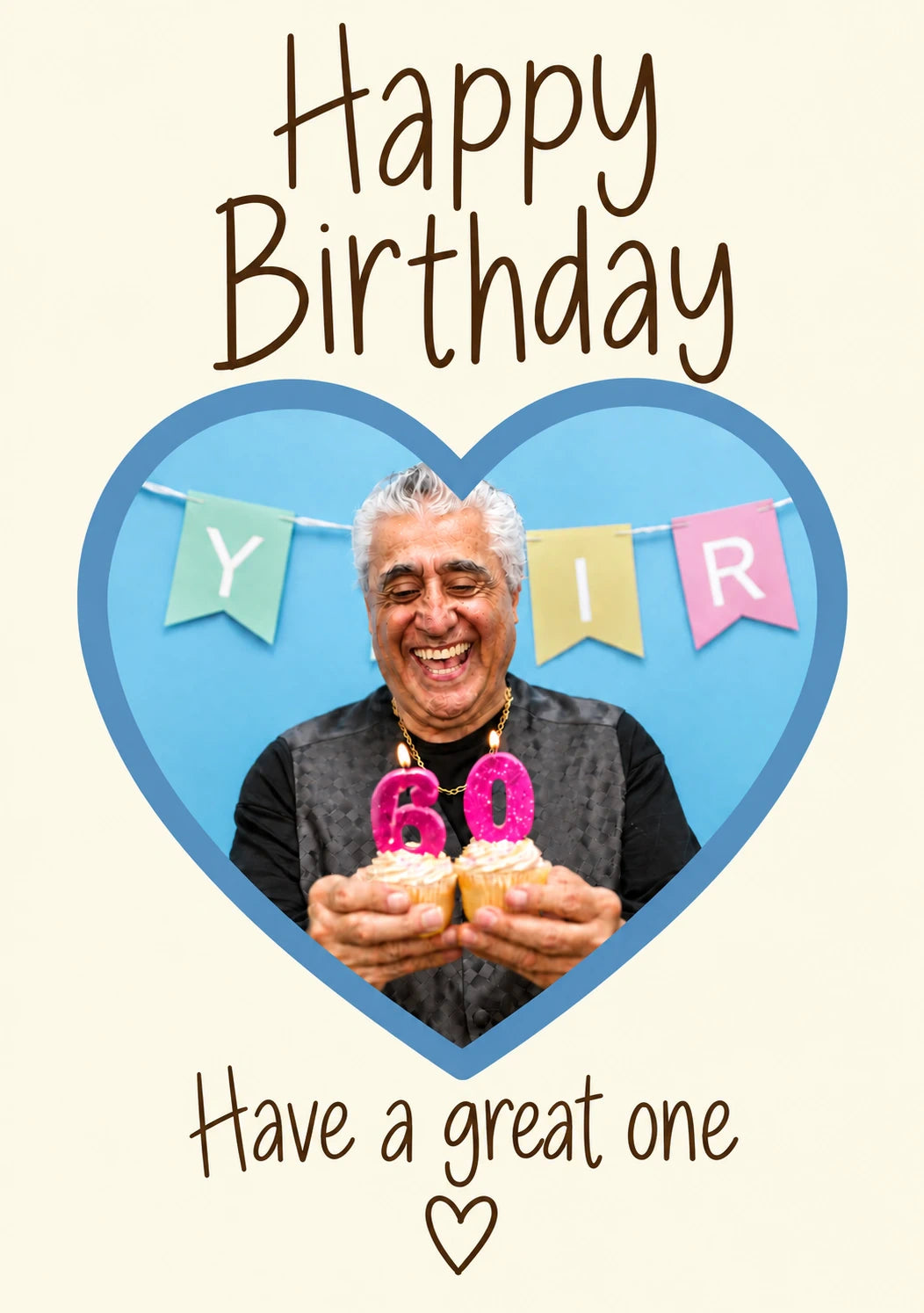 Blue Heart 60th Photo Upload Birthday Card for Him
