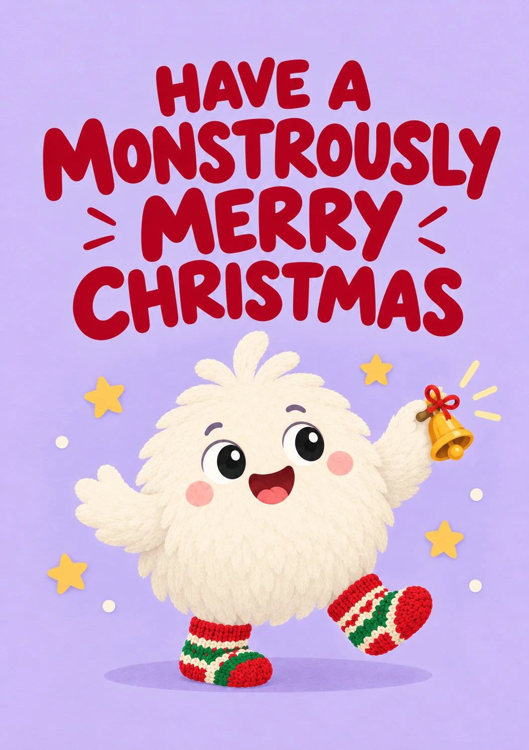 Funny Fluffy Monster Jingle Bell Christmas Card for Nephew