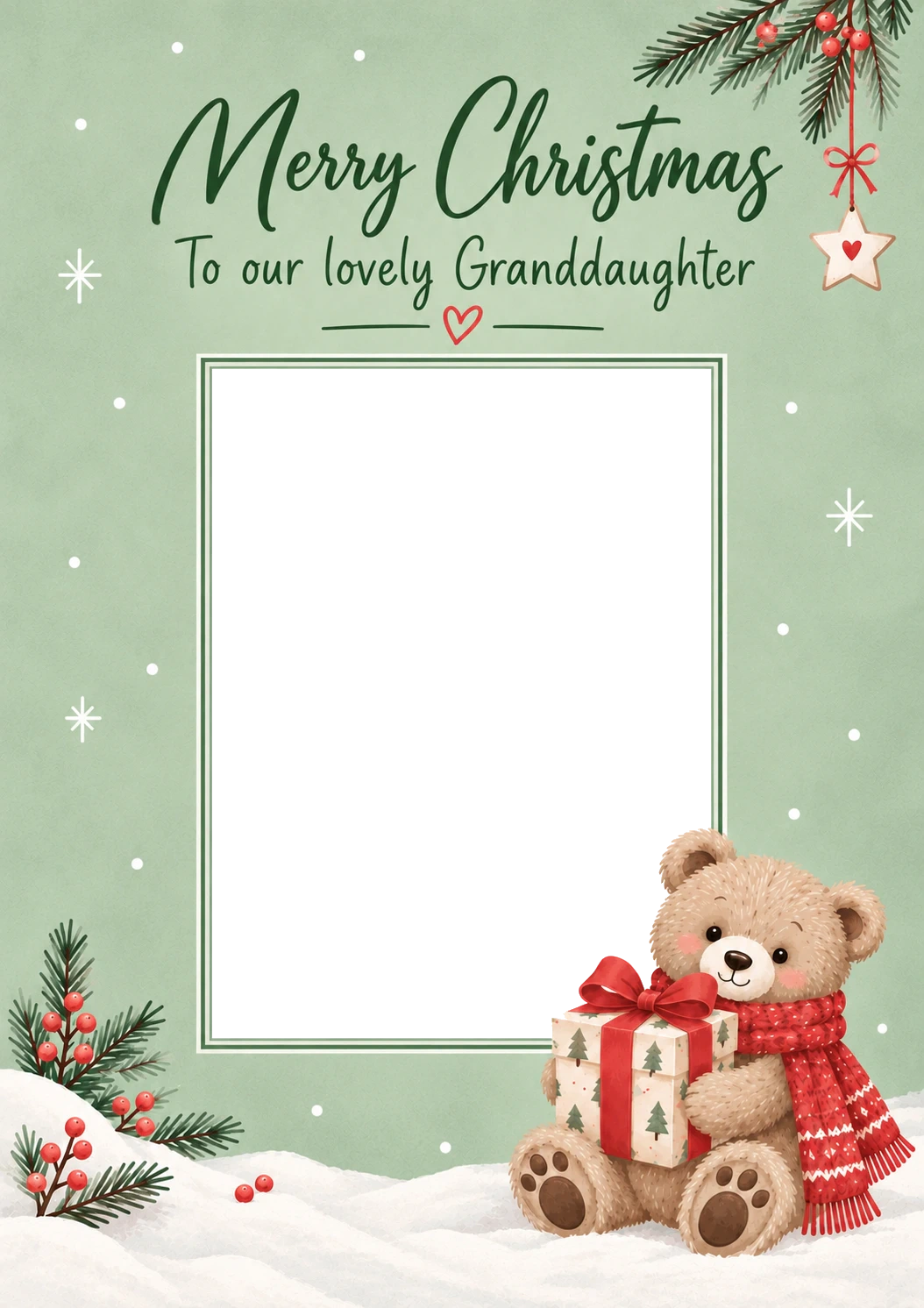 Cute Christmas Teddy Bear Photo Upload Birthday Card for Her