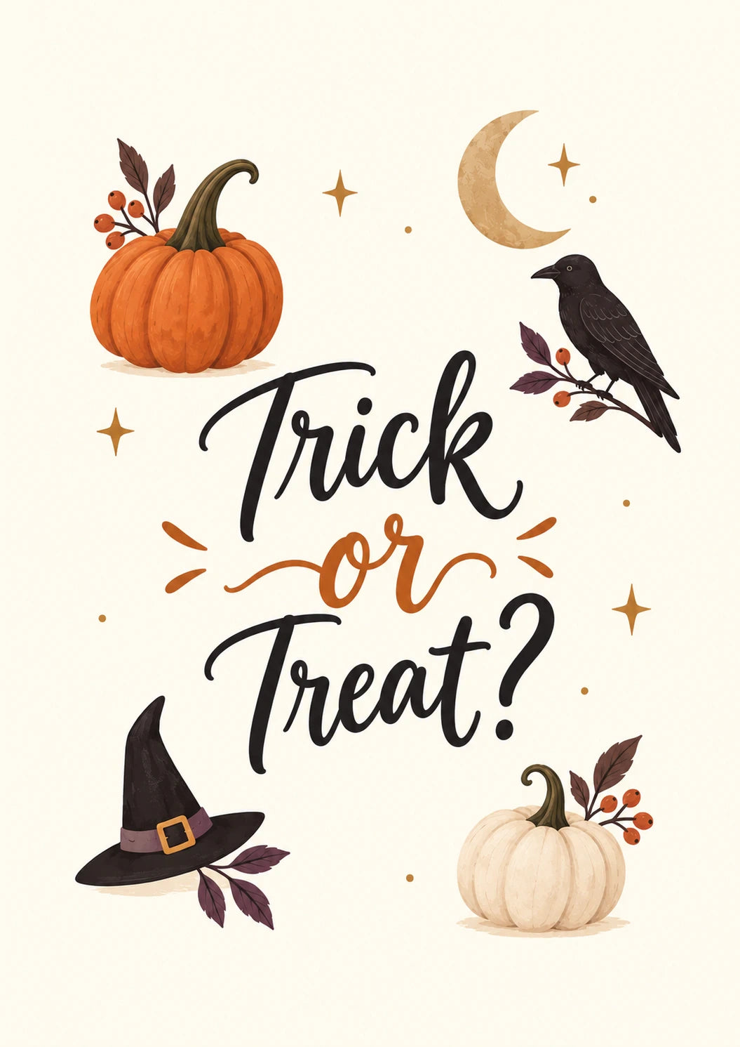 Trick or Treat Crow and Pumpkin Halloween Card for Her