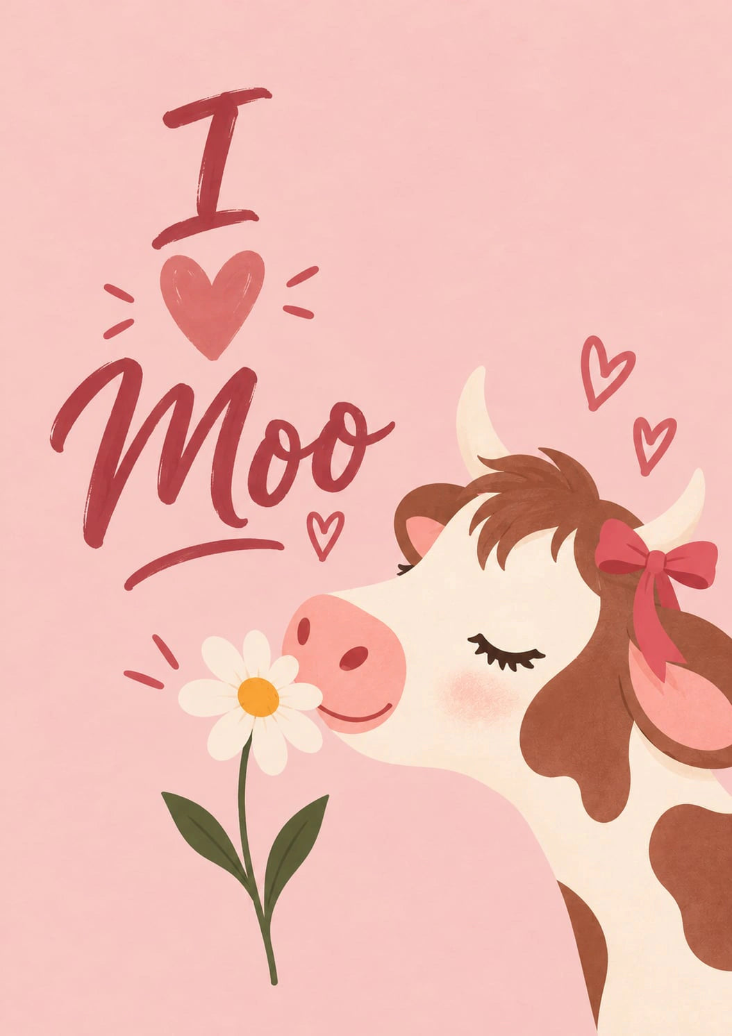 Cute Cow I Love Moo Floral Birthday Card for Her