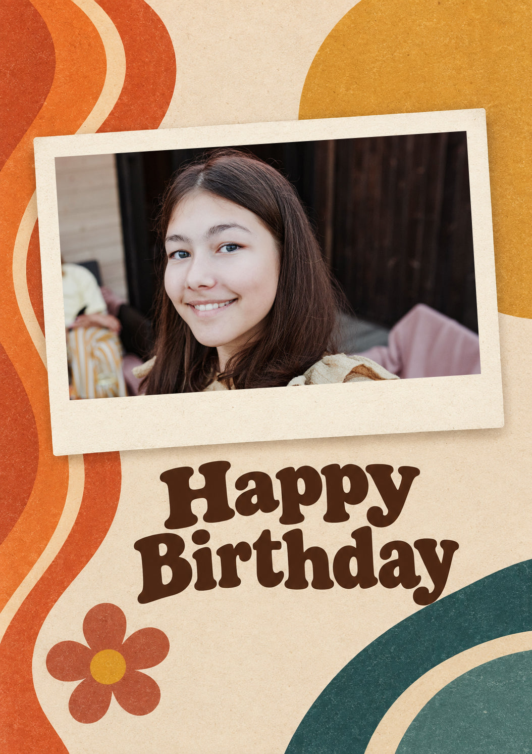 Retro Groovy Photo Upload Birthday Card for Her
