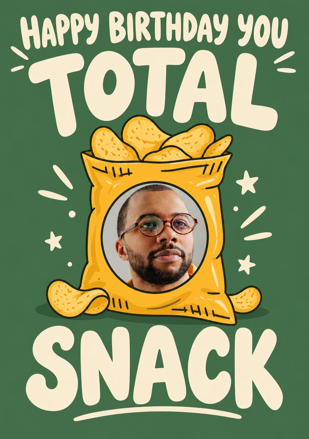 Funny Total Snack Crisps Photo Upload Birthday Card for Him