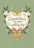 Load image into Gallery viewer, Green Floral Heart and Wedding Bells Wedding Card
